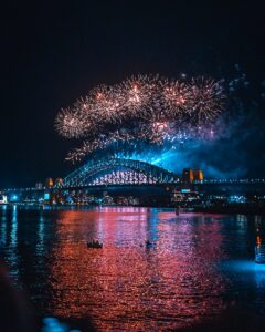 fireworks display near bridge